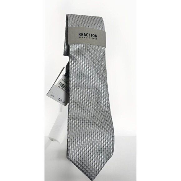 NEW W/ TAGS Kenneth Cole Reaction Necktie Silver Diamond Pattern NWT $59 - Picture 1 of 5